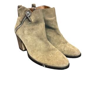 Ivanka Trump Tarissa Suede Heeled Bootie Womens Tan Asymmetric Zip Dressy Chic